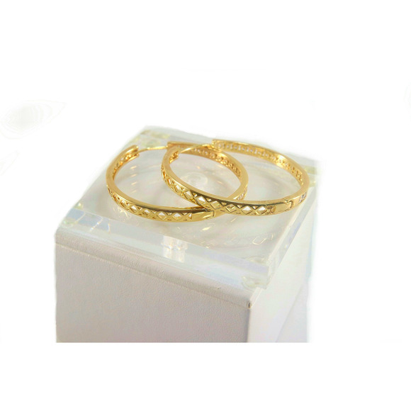 Bling & Glam! 18K Gold Filled Tube Hoop Earrings 1.90" Tall Sparkling Earrings - Picture 7 of 7